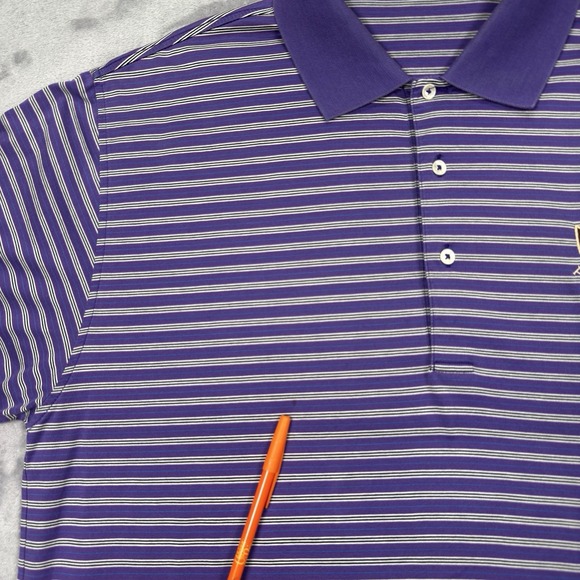Pine Valley Polo Shirt Large Purple White Striped Gold Club Fairway & Greene - Picture 2 of 10
